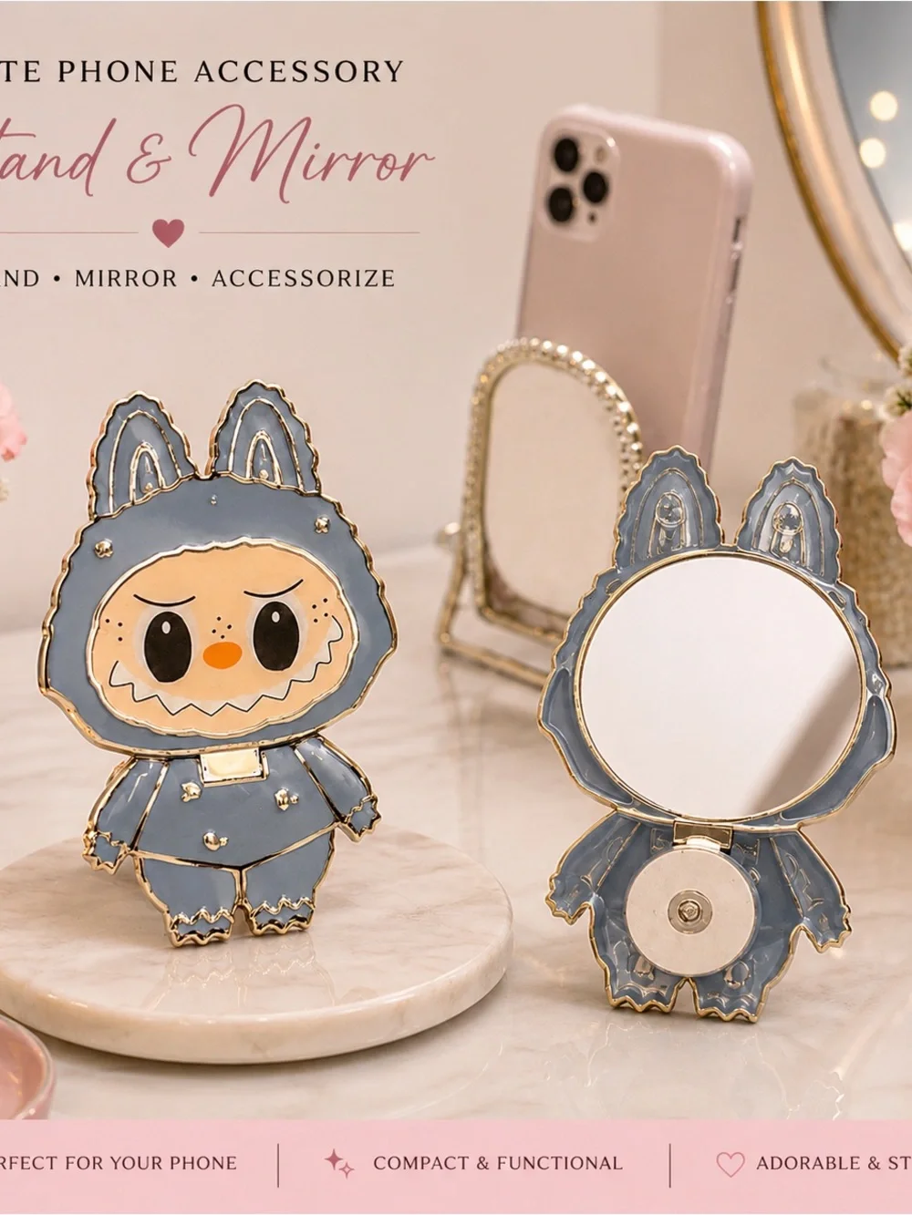 Cute Bunny Character Phone Stand & Mirror - two different colors available